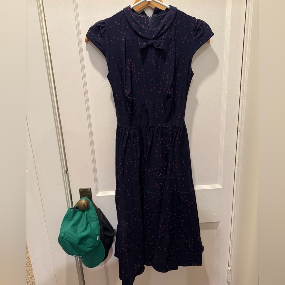 Vintage inspired Navy with Red Dots / swing dress